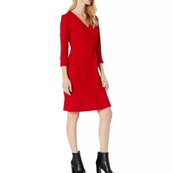 Lauren Ralph Lauren Red Dobby Fit & Flare Dress - Picture 4 of 10